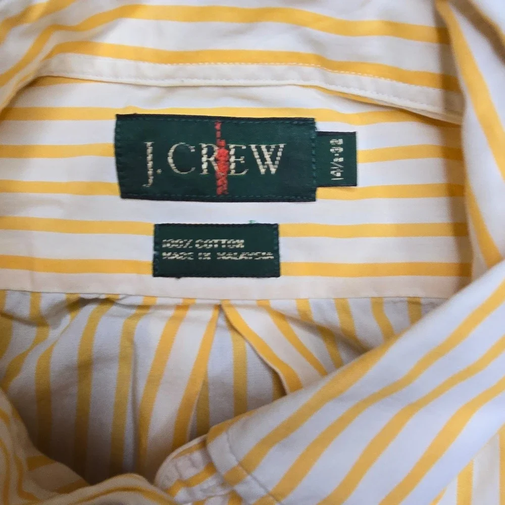 JCrew Mens Yellow White Striped Button Down Shirt 100% Cotton Size 14.5 32/33